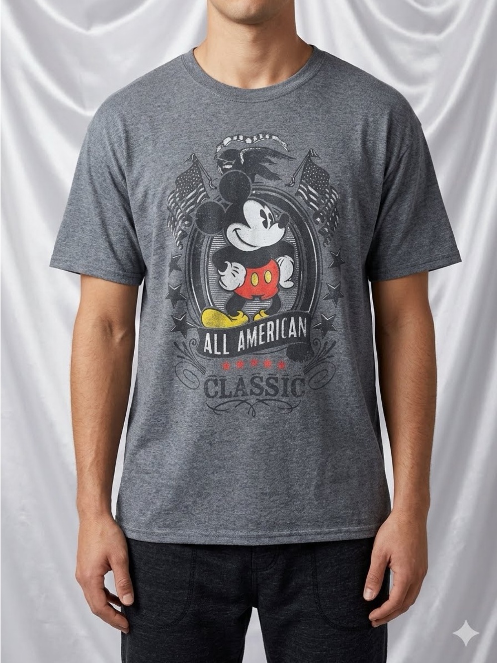 Disney Mickey Mouse Mens Xl T-shirt All American Classic Dark Gray